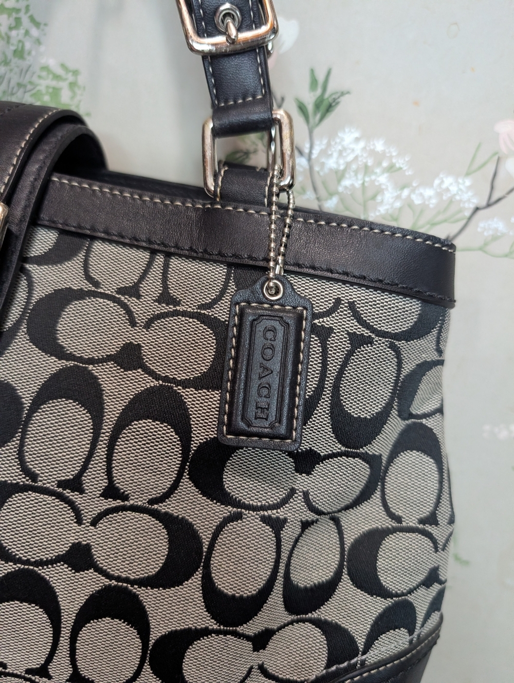 Vintage coach black and gray Hampton tote bag signature jacquard NWT - Picture 4 of 13